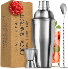 Simple Craft Cocktail Shaker with Built-in Strainer For Bartending & Homebars (24oz)