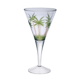 Palm Tree V Shaped Plastic Wine Glasses Set of 4 (14oz), BPA Free Acrylic Wine Glass Set, Unbreakable Red Wine Glasses, White Wine Glasses