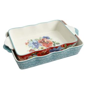 Rectangular Ceramic Bakeware Set, Multiple Patterns, 2-Piece (Color: Spring Bouquet)